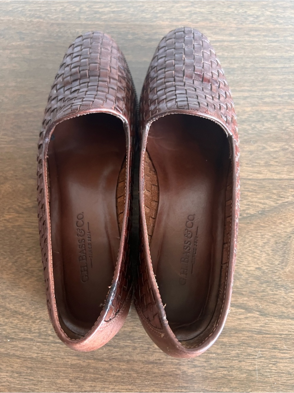 Vintage G.H. Bass & Co Women’s 6.5 M Woven Leather Loafers Brown Made in Brazil - Picture 2 of 10
